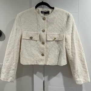 Zara Cream Cropped Blazer with Gold Buttons